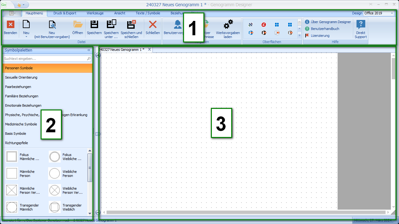 Genogramm Designer Benutzeroberfläche